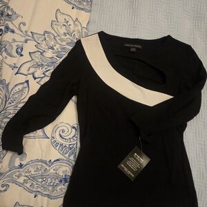 Boston Proper Black Dress with White Asymmetric Accent